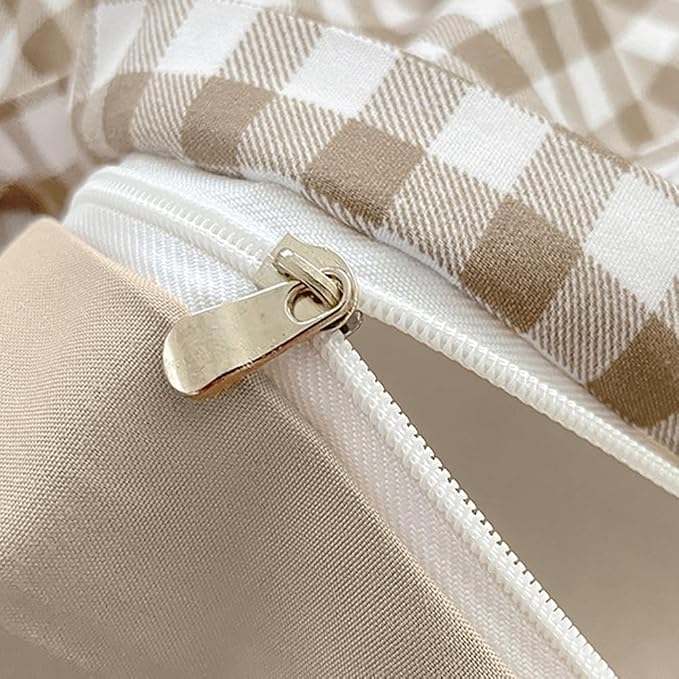 Nayoroom Gingham Duvet Cover Full Size Brown Tan Plaid Checkered Comforter - Image 6