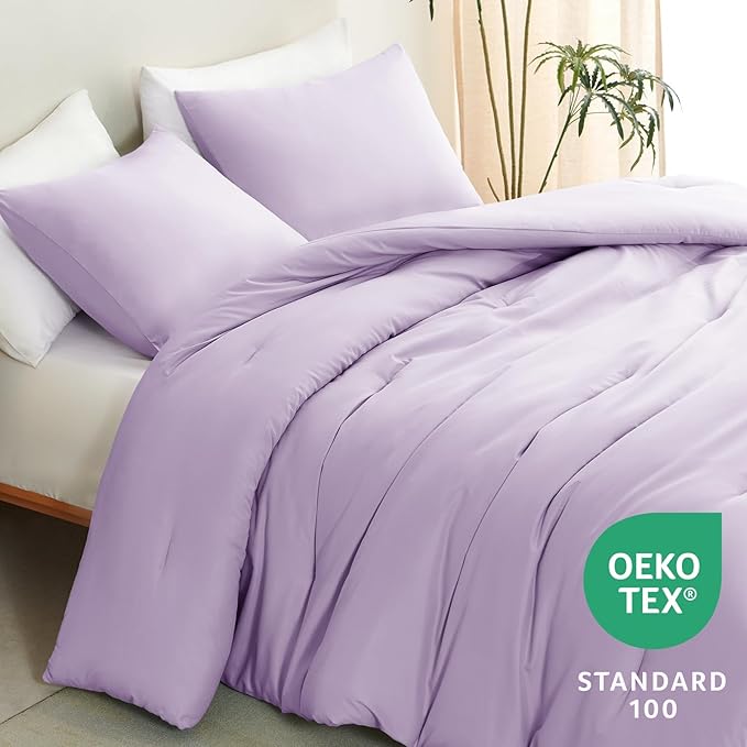 CozyLux Lavender Queen Comforter Set, 3 Pieces Light Purple Solid Breathable - Image 4