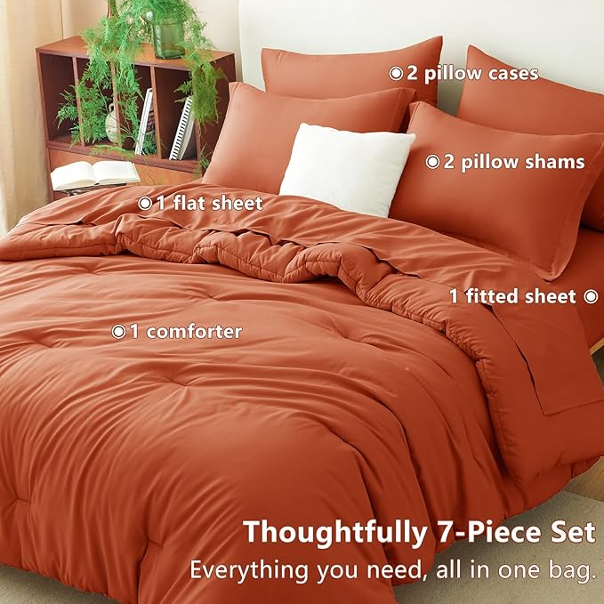 CozyLux Full Comforter Set Burnt Orange, 7 Pieces Bed in a Bag Terracotta - Image 6