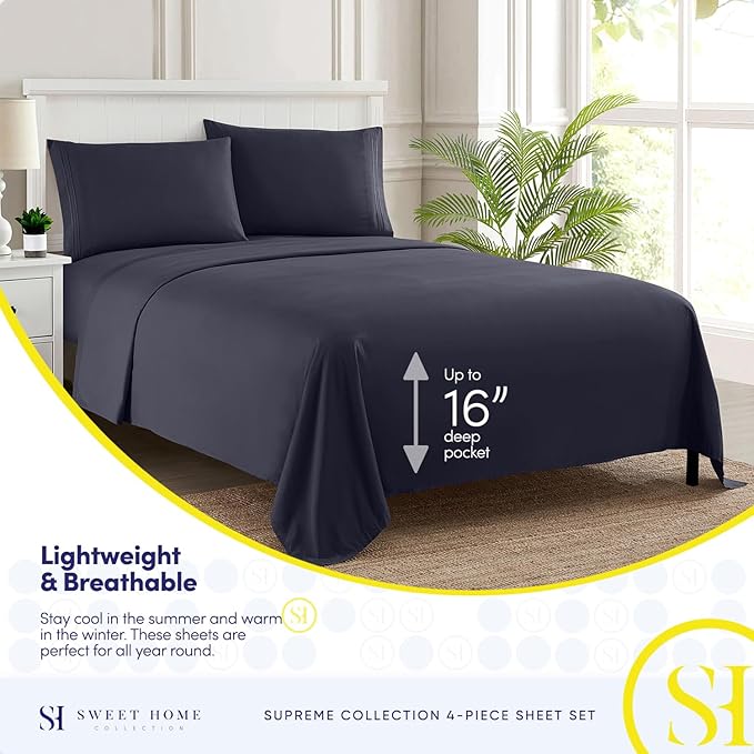 1800 Thread Count Sheet Set – Soft Egyptian Quality Brushed Microfiber Sheets – - Image 3