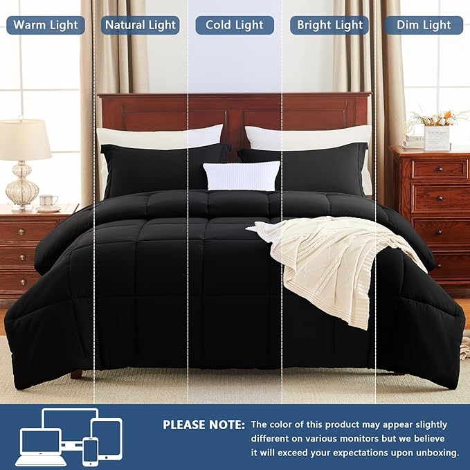 CozyLux California King Comforter Set Black - Image 5
