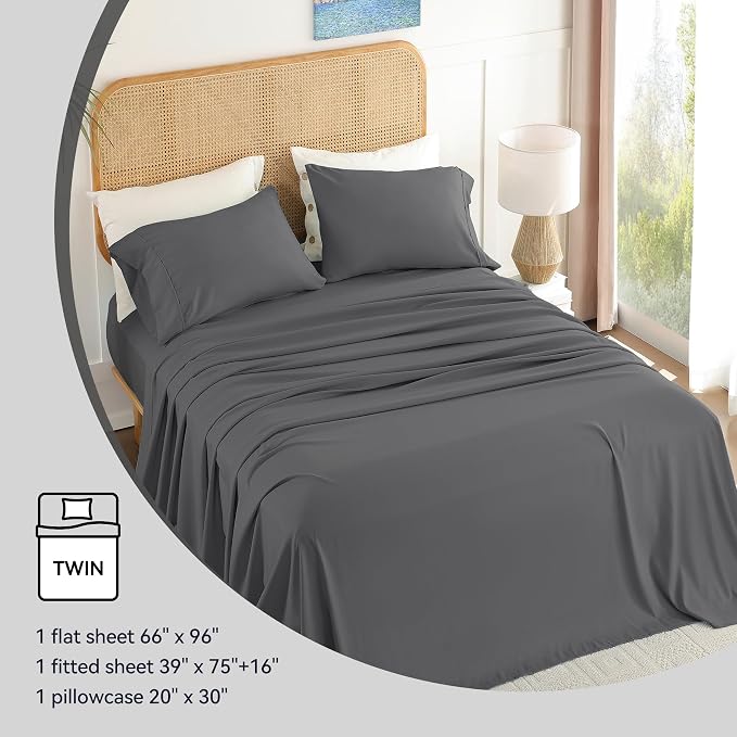 Twin Sheet Set 3 Piece, Wrinkle Free, Oeko-Tex Certified Bedsheets，Dark Grey - Image 6