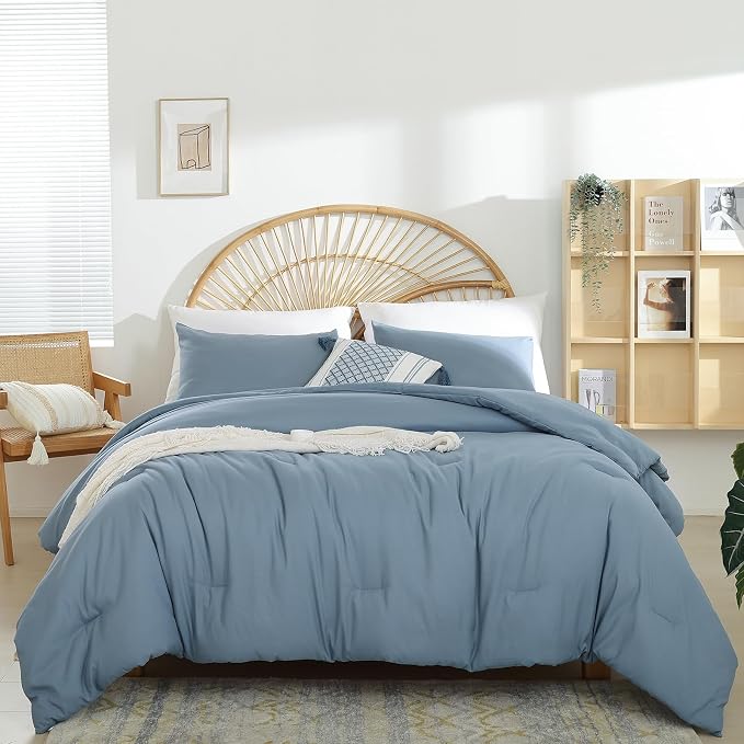 Weigelia Boho Dusty Blue 3PCS Microfiber Bed Comforter Set - Image 6