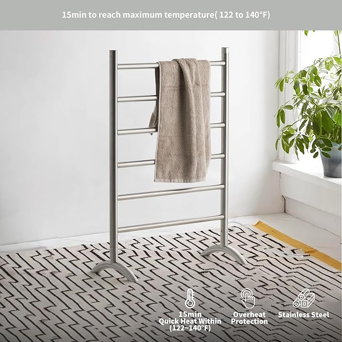 Freestanding Towel Warmer 6 Bars Plug-in Option 3 Working Modes - Image 4