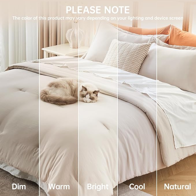 MUXHOMO Beige Full Comforter Sets, All Season Ultra Soft Down Alternative - Image 9