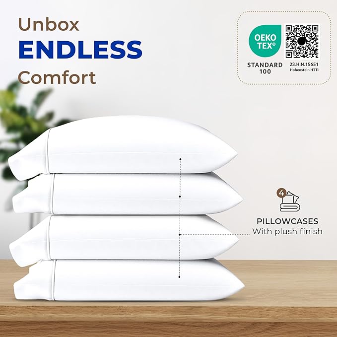 Thread Spread 100% Egyptian Cotton Pillow Cases Queen Size Set of 4 - Image 3