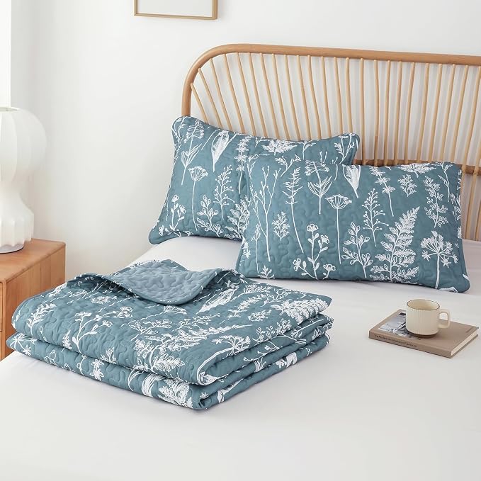 JANZAA Quilts Queen Size Bed Spread Botanical 3 Pieces Quilts Queen Size Sets - Image 8