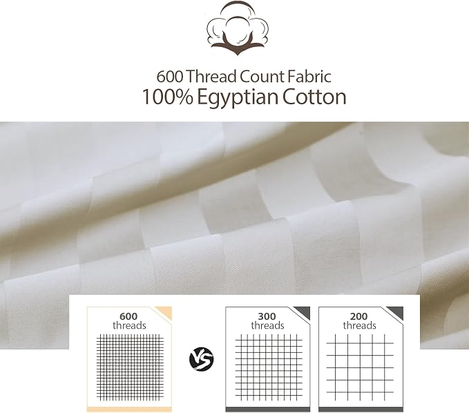 King Size Striped Fitted Sheet Only Light Beige Color, 100% Egyptian Cotton 600 - Image 3