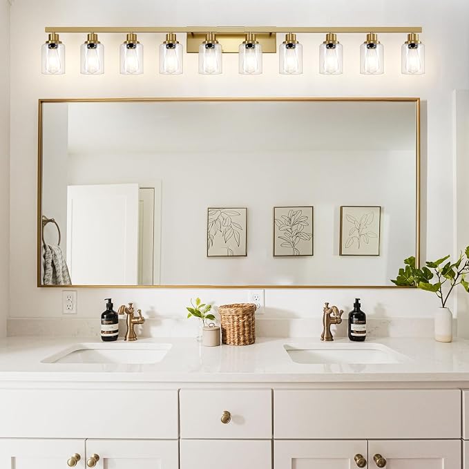 Gold Bathroom Vanity Light, 10-Light Brushed Gold Bathroom Light Fixtures - Image 2