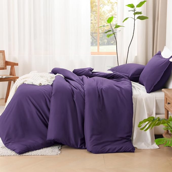 Litanika Dark Violet Purple Comforter Set King Size, 3 Pieces Lightweight Solid - Image 5