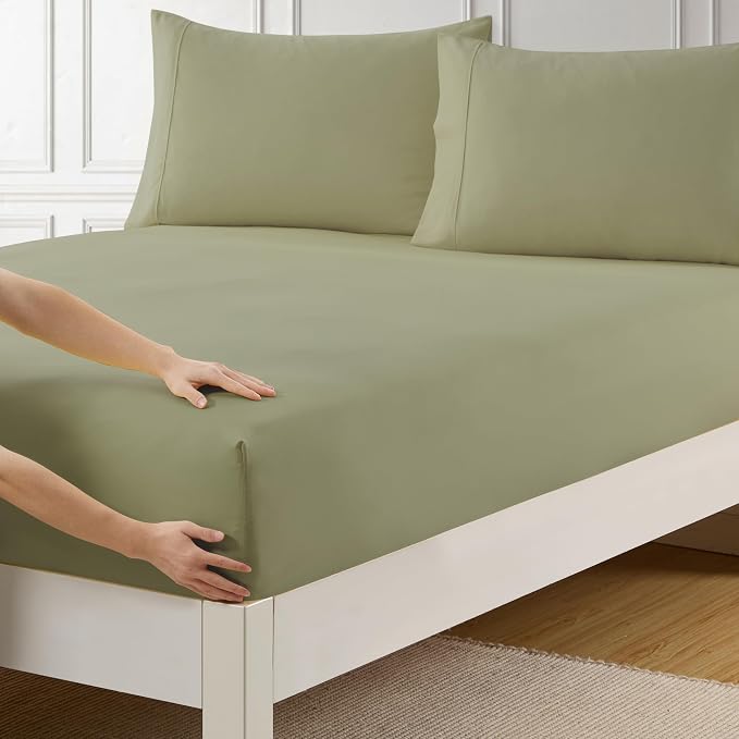 Queen Fitted Sheet Only with Full Elastic & Built in Corner Sheet Straps to by SweetHomeCollection