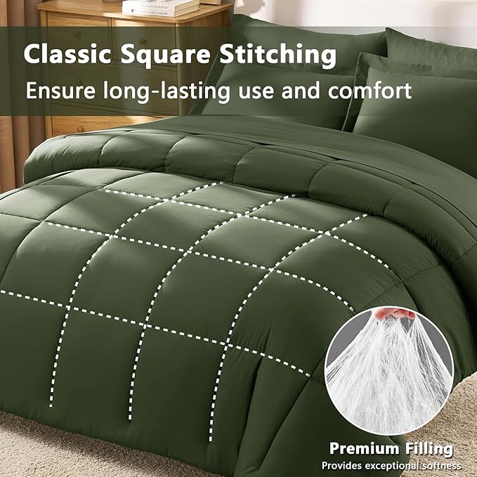 CozyLux King Size Comforter Set Olive Green - Image 4