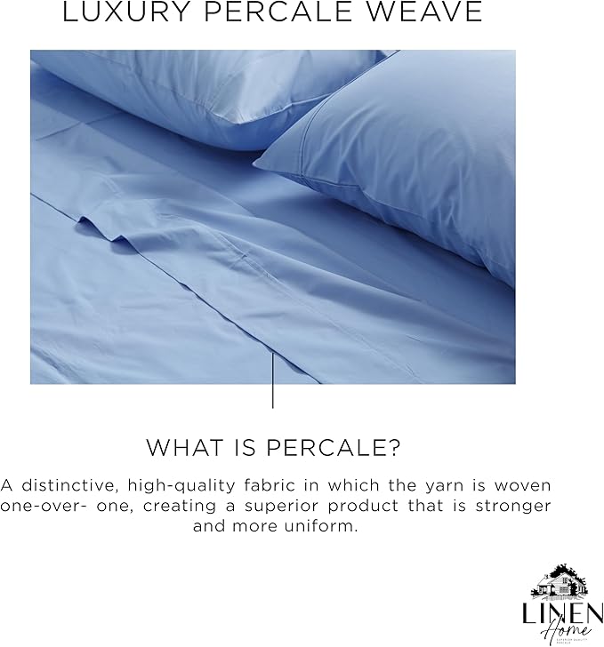 Linen Home 100% Cotton Percale Weave Fitted Sheet Full Size Only, Baby Blue - Image 2