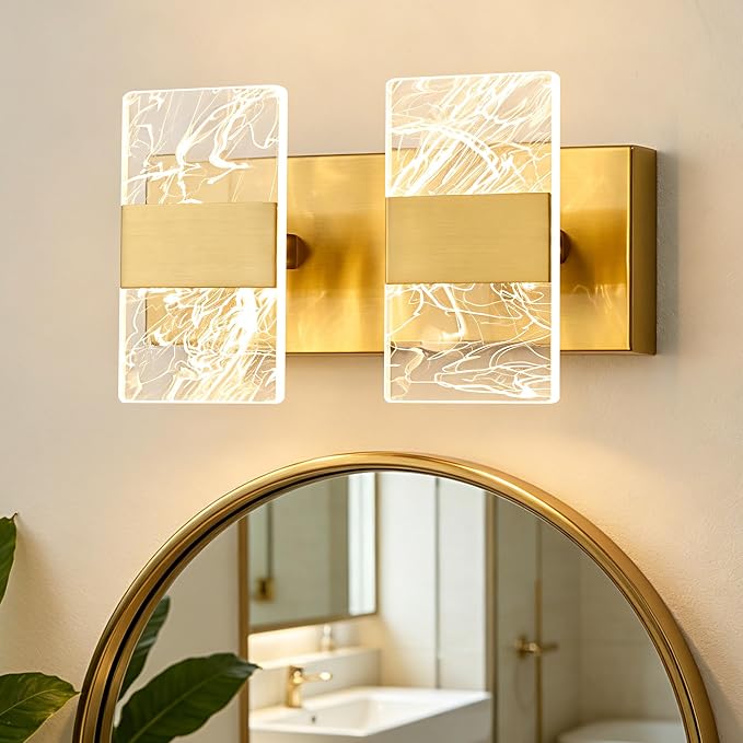Modern LED Bathroom Light Fixtures Dimmable 2-Light Gold Vanity Light, 5CCT by NADOSAHomeLighting