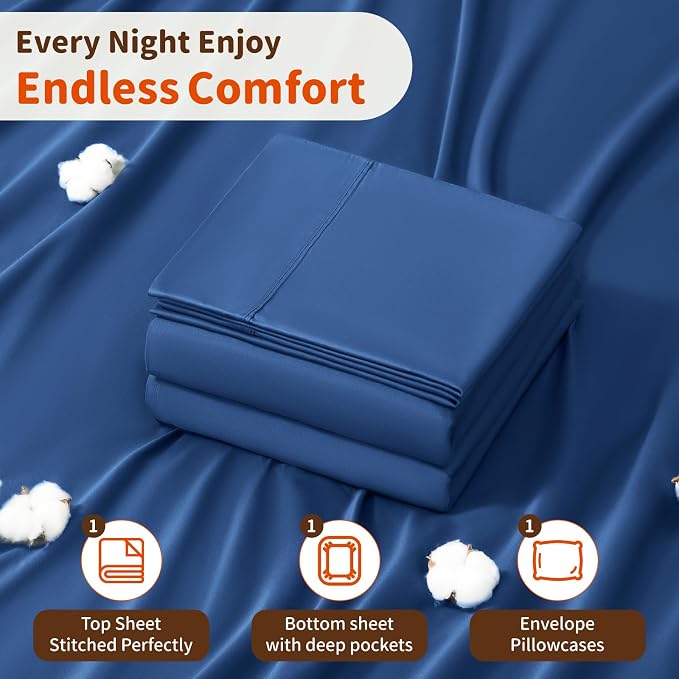 LBRO2M 1000 Thread Count 100% Egyptian Cotton Sheets Set Twin, 3 Piece Sets Bed - Image 5