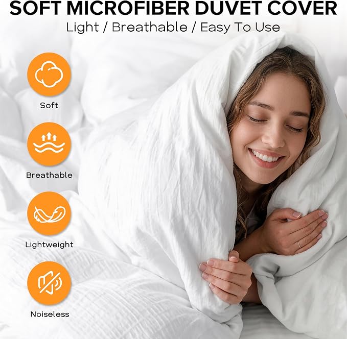 Cozyide White Duvet Cover Queen Size, Soft 3-Piece Seersucker Queen Duvet Cover - Image 4