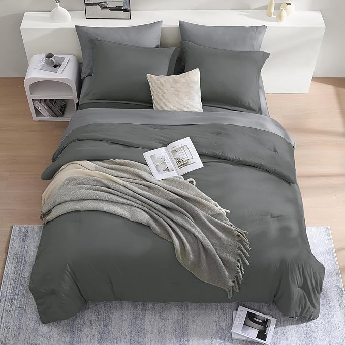 WRENSONGE King Size Comforter Set- 7 Pieces Soft Grey Bed in a Bag - Image 2