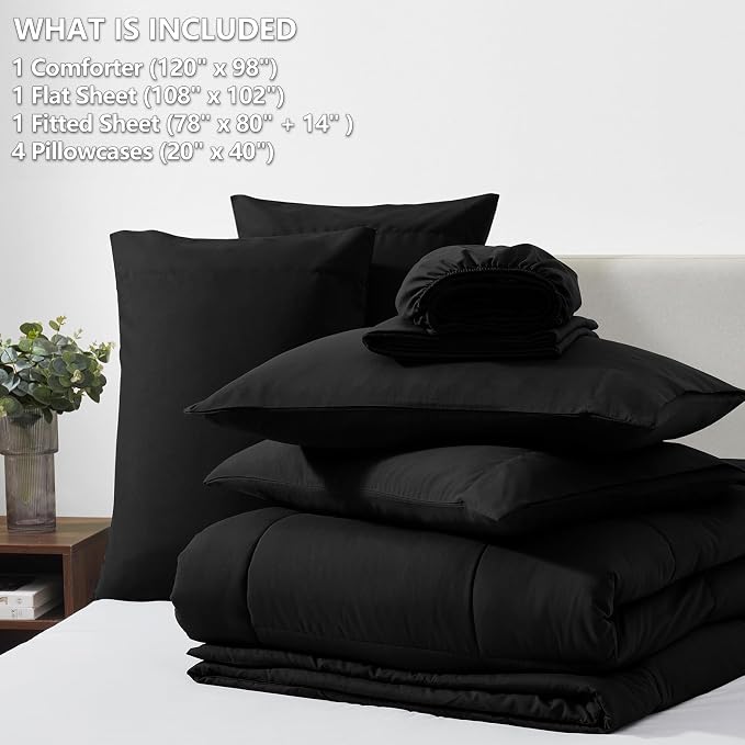 CozyLux Oversized King Comforter Sets Black, 7 Pieces Bed in a Bag, Ultra-Soft - Image 6
