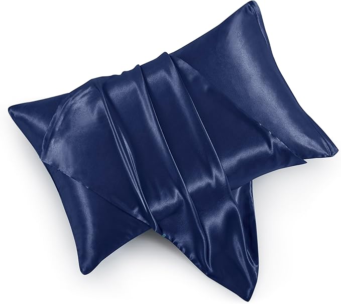 Navy Blue Satin Pillowcases by HommxJF