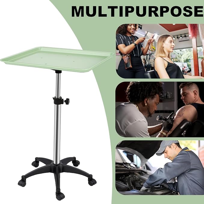 Salon Rolling Tray, Height Adjustable Tattoo Tray Rolling Cart, Storage Utility - Image 2