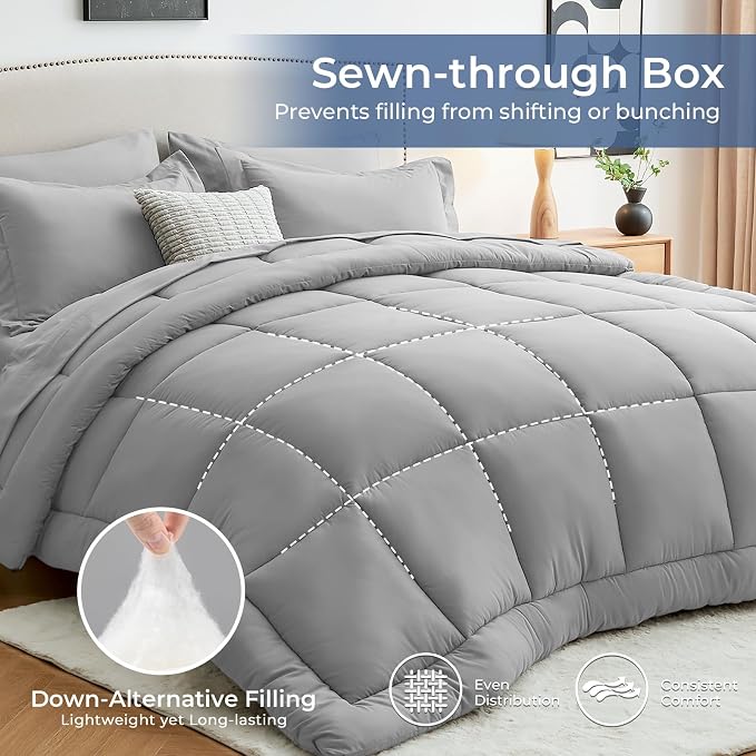 Sasttie California King Comforter Set, 7 Pieces Cal King Bed in a Bag, Complete - Image 3