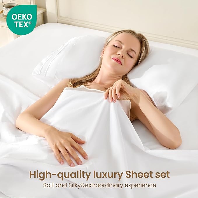 ROSE&RISY White Full Sheet Set, 4 Pieces Soft Bedding Sheet Set, Breathable and - Image 2
