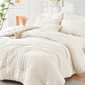 HYMOKEGE Ivory Oversized King Comforter Set Seersucker 7 Pieces, All Season by HYMOKEGE