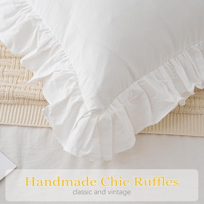 2 Pack Ruffle Throw Pillow Covers Farmhouse Off White Shabby Washed Cotton - Image 4