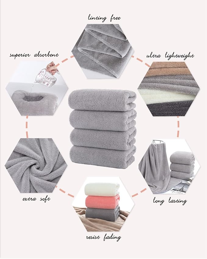 Lumimi Towels 4 Piece Soft Microfiber Bath Towel Set Salon Gym Yoga Travel - Image 4