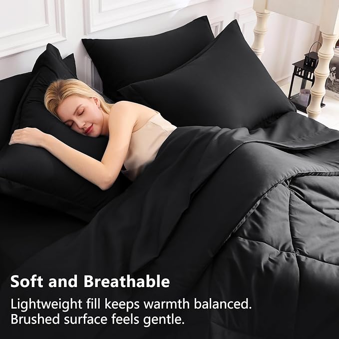 CozyLux Queen Comforter Set Black - Image 3