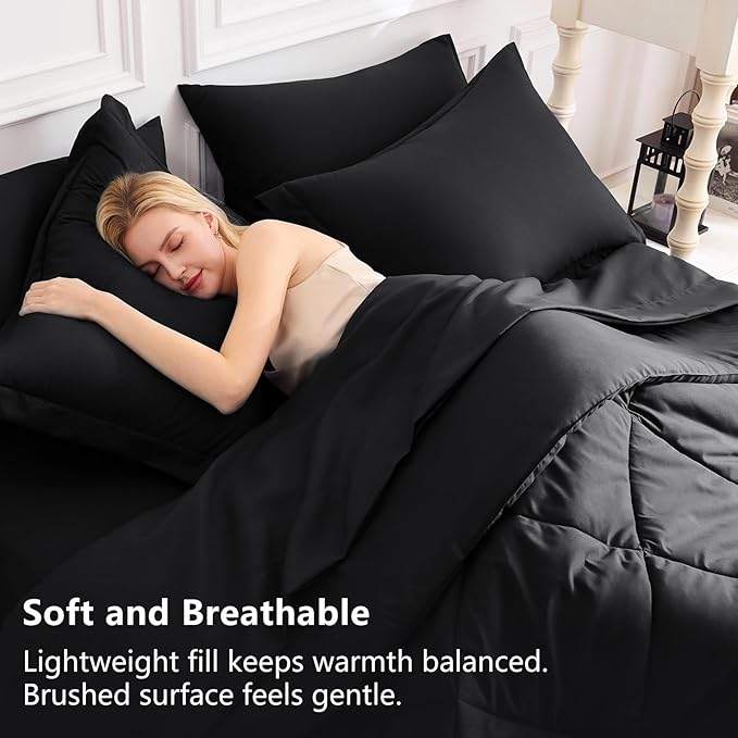 CozyLux King Size Comforter Set Black - Image 3