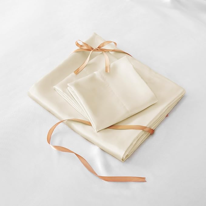 BEDELITE Satin Sheets Twin XL Size Bed Set, Luxury Soft Beige Silky Sheets - Image 7
