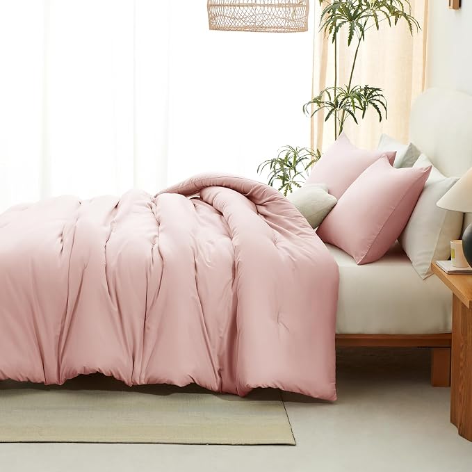 CozyLux California King Comforter Set Blush Pink, 3 Pieces Cal King Solid - Image 7