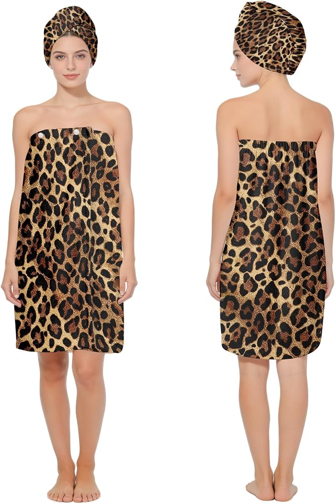 Absorbent Leopard Print Bath Towel Wrap Set by HEIFAM