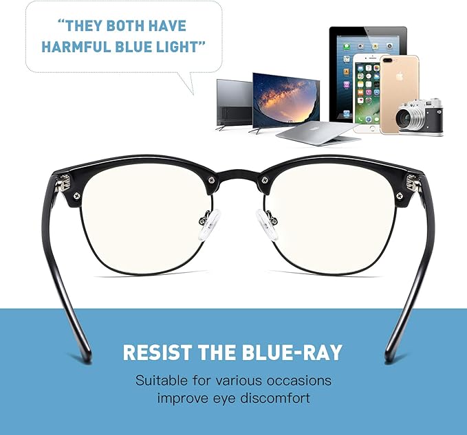 Blue Light Blocking Glasses Retro Semi Rimless UV400 Clear Lens Computer Eyewear - Image 6
