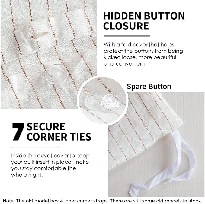 Simple&Opulence 100% Linen Duvet Cover Set 3pcs Yarn Dyed Vertical Pinstripe - Image 2