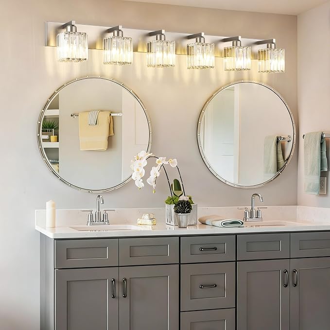 Aipsun Brushed Nickel Bathroom Light Fixtures 6 Light Vanity Lighting Fixture - Image 5