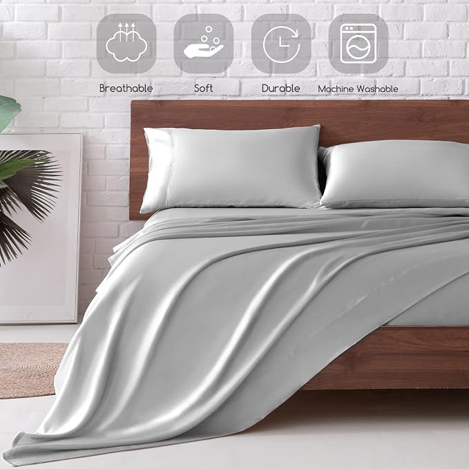 MR&HM Satin Bed Sheets, King Size Sheets Set - Image 5