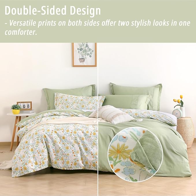 LEMIROE Floral Cotton Comforter Queen Size 3Pcs - Image 4