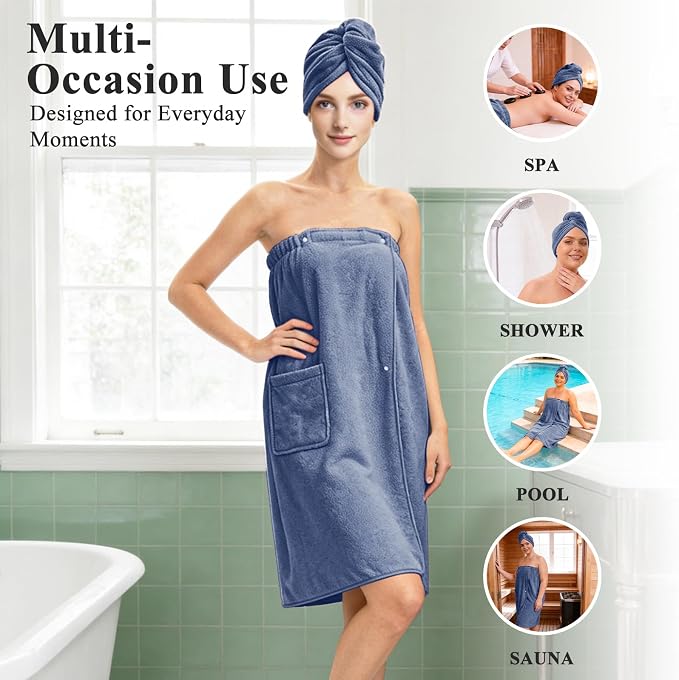 Women’s Adjustable Spa Wrap Towel Set, Microfiber Body Wrap Bathrobe - Image 5