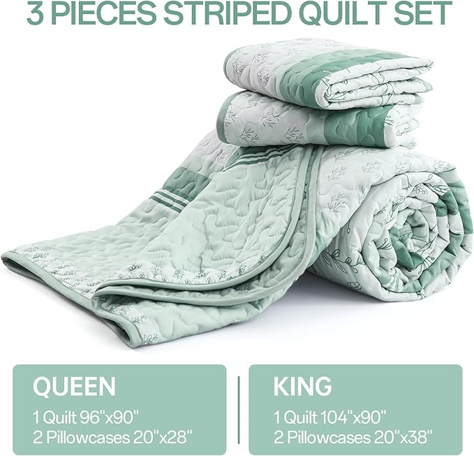 Quilt Set Queen Size, 3 Piece Soft Lightweight Microfiber Quilt Bedding Set - Image 7