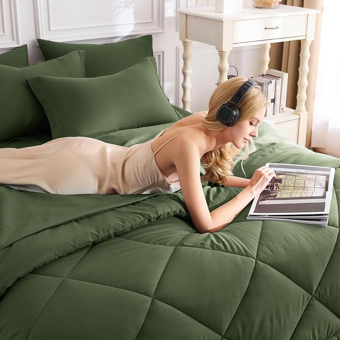CozyLux King Size Comforter Set Olive Green - Image 7
