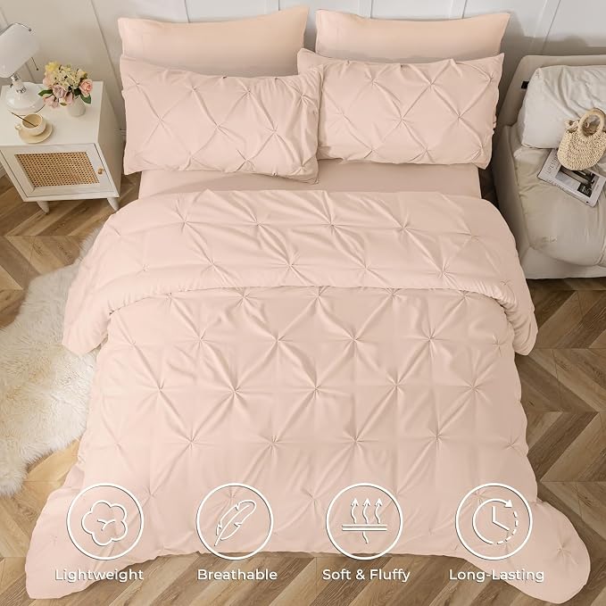 Sasttie California King Comforter Set, 7-Piece Bed in a Bag, Pintuck Bedding - Image 2