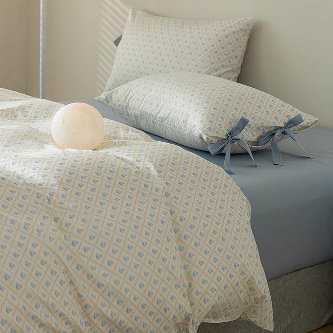 mixinni Blue Floral Duvet Cover Set Queen - Image 3