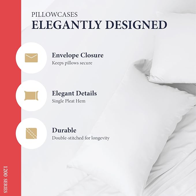 100% Egyptian Cotton Pillow Cases King Size Set of 4 - Image 4