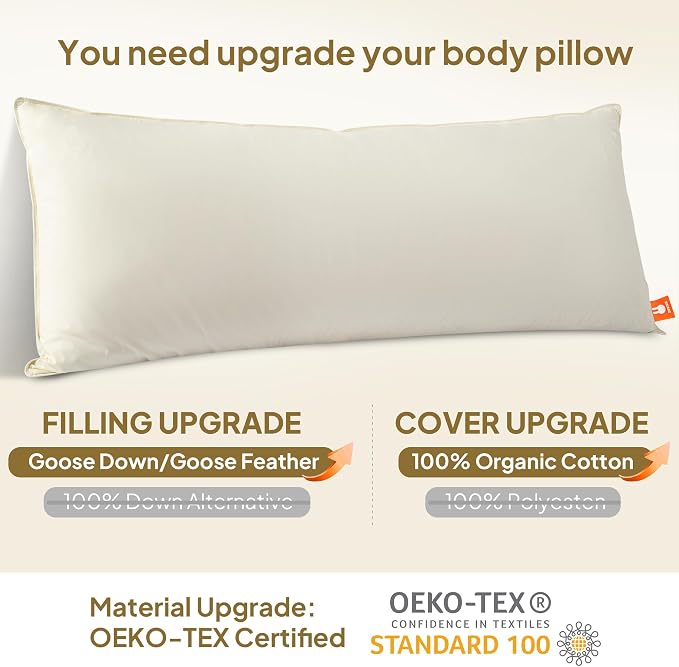 Goose Down Body Pillows for Adults, Large Body Pillow for Side Sleeper - Image 3