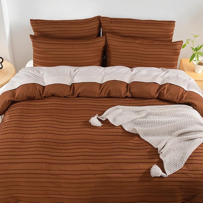 NEXHOME PRO Twin Duvet Cover, Brunt Orange 2 Pieces Boho Tufted Duvet Cover Set - Image 7