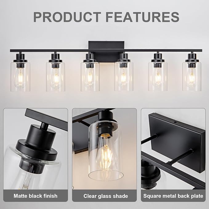 6 Light Bathroom Light Fixtures Black Vanity Light Over Mirror Modern Farmhouse - Image 7