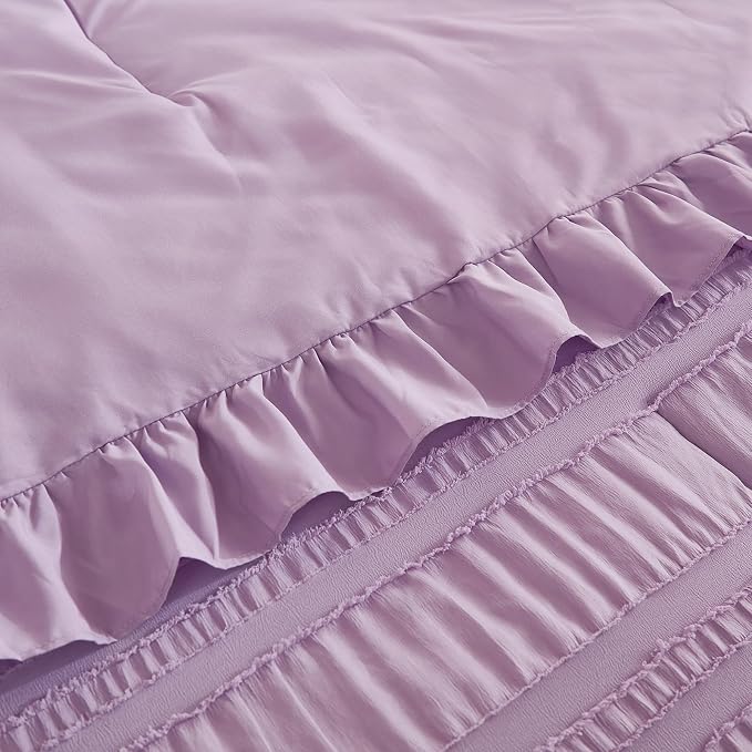 WONGS BEDDING Purple Comforter Set Queen, 3 Pieces Ruffle Farmhouse Shabby Chic - Image 6