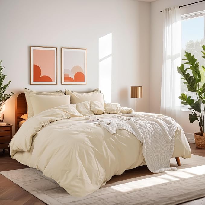 NEXHOME PRO Duvet Cover Set 100% Washed Cotton Oversized King 120"x98" Linen - Image 3